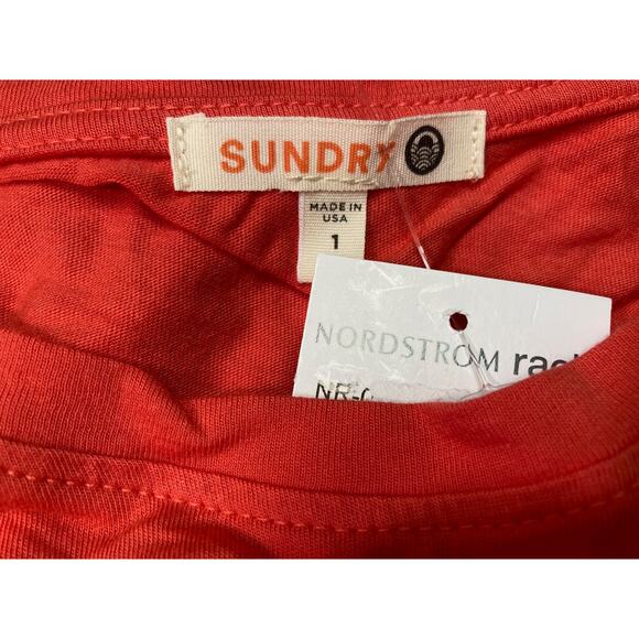 Sundry Womens Ruffle Shoulder Top Size 1/Small Cherry Red NEW Long Sleeve Scoop - Picture 4 of 6